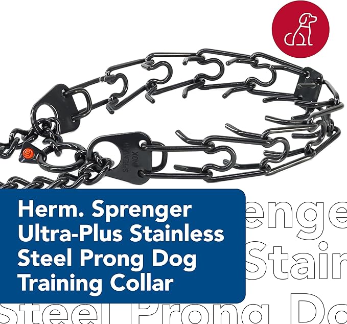 Herm Sprenger - Stainless Steel Ultra-Plus Prong Dog Training Collar - Black - 4 mm x 20" Neck Size; 25" Chain Length