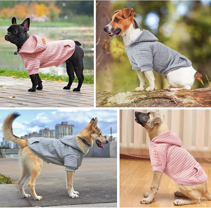 BEAUTYZOO Small Dog Hoodie Sweater with Pockets, Dog Clothes for Small Medium Dogs Boy Girl, Waffle-Like Laminated Cotton Pet Coats with Hat and Leash Hole, Pink XL