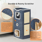 Cat House, Cat Beds for Indoor Cats, 3-Story Cat Condo Cube with Scratch Pad and Fluffy Ball Hanging, Multi-Level Cozy Hideout Center Ideal for Small/Medium Cats