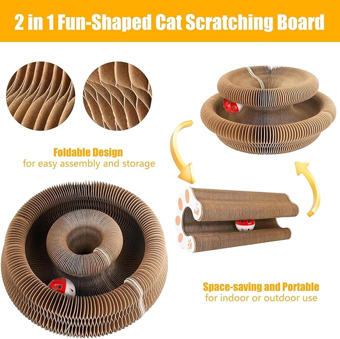 2-ck Cat PaScratcher Toy - Magic Organ Cat Scratching Board with Bell Balls for Indoor Cats Magic Organ Cat Scratcher Interactive Cardboard Cat Toy Scratcher Furniture Protection