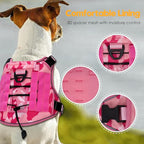 Heavy-Duty Tactical Dog Harness for Large Dogs, No Pull Adjustable Reflective Pet Vest with Molle System, K9 Military-Grade Control for Service Training, Outdoor & 10+ Breeds, Pink Camo, XX-Large