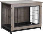 Shintenchi Wooden Dog Crate Furniture for Large Breed, L Double-Door Kennel Indoor with Removable Tray, End Table L Dog Crate for Decoration, 44.1" L, Gray