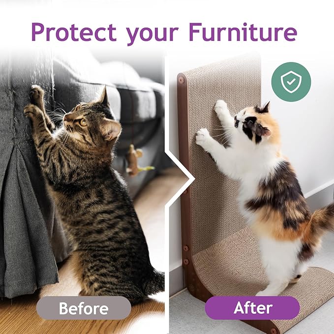 Necoichi Cardboard Cat Scratcher Wall for Indoor Cats - Cat Scratching Board, Cat Scratch Pad Lounger with Reversible Usability and Extra Comfort for Lounge, Curved (Dark Cherry, Regular)