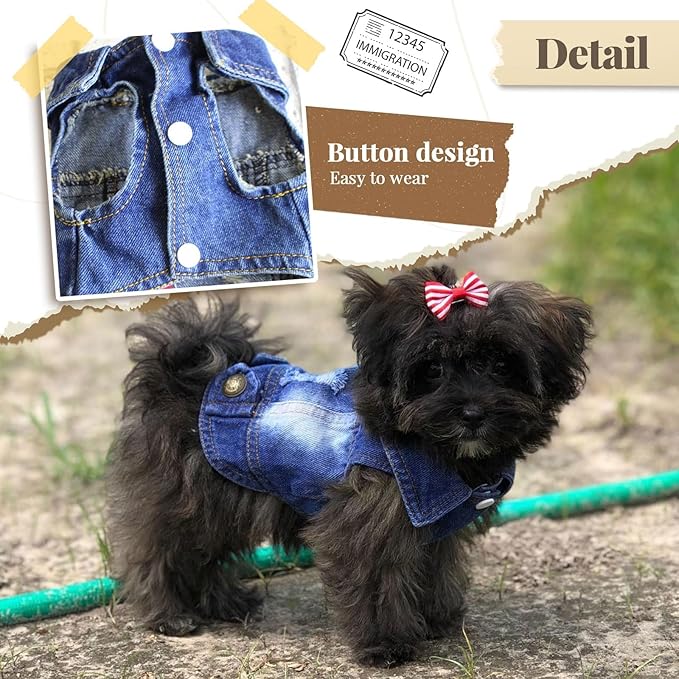 Cool Dog Jean Jacket Small Puppy Outfits Frenchie Clothes Denim Coats for Small Medium Dogs Cats Boys Girls Pet Vest Dog Shirt Clothing Doggy Costume (Blue, XXL（Suggest 15-20 lbs）)