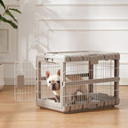 Collapsible Dog Crate for Dogs - 28" L Heavy Duty Dog Kennel No Tools Required with 4 Sides Steel Foldable Cage for Dogs Indoor Furniture, Portable Carrier with 2 Smooth Wheels, Beige