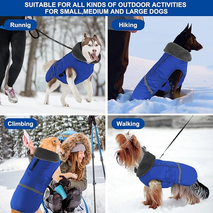 Doglay Dog Coat, Waterproof Dog Jacket Pet Winter Coat for Cold Weather with Thicken Furry Collar, Reflective Puppy Winter Jacket Warm Fleece Lining for Small Medium Large Pets