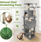 PETSITE 57-inch Modern Cat Tree, Multi-Level Cat Tower with 2 Comfy Condos, Sisal Scratching Posts, Plush Top Perch, Snug Hammock, and Dangling Balls, Ideal for Indoor Cats and Kittens (Grey)
