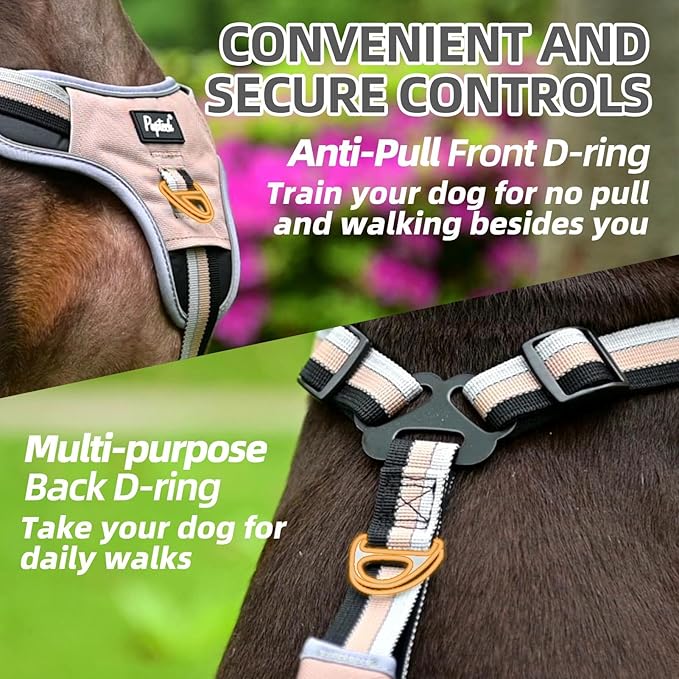 PUPTECK Escape Proof Dog Harness with Padded Handle, No Pull Pet Vest Harness Durable Reflective for Medium Large Dogs Walking Training and Running, Moccasin, L