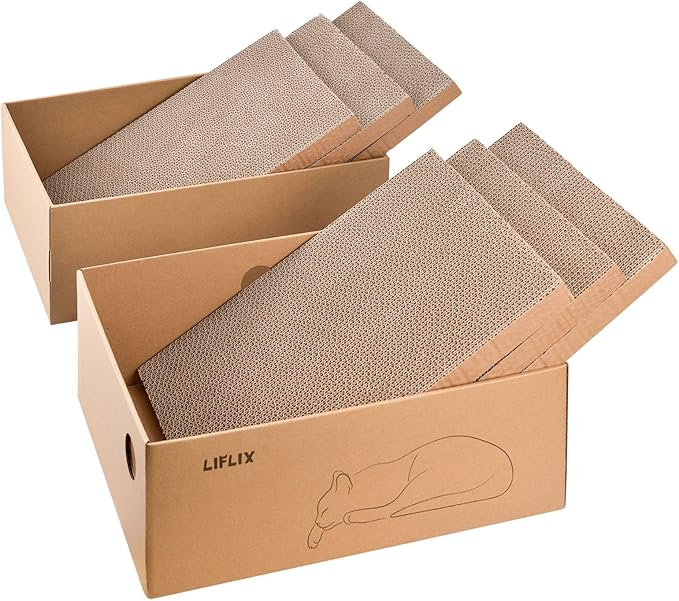 Cardboard Cat Scratcher with 2 Boxes, 6PCS Reversible Cat Scratch Pads in Large Cat Scratcher Box, 17.1" ｘ13.2 ｘ6.1
