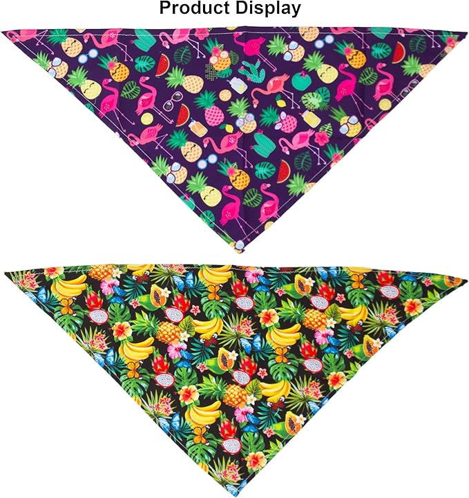ADOGGYGO Summer Hawaii Dog Bandana, 6 Pack Flamingo & Fruit Pattern Triangle Summer Bandanas for Extra Large Dogs Pets (X-Large)