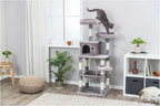 Trixie Eduardo Cat Tree – Cat Tower with Jute & Plush Posts, Condo, Hammock & Toys – Durable Cat Furniture for Indoor Cats – Gray, 21.7" x 17.7" x 57.1"