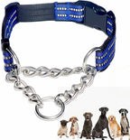 Martingale Collars for Dogs, Heavy Duty Stainless Steel Chain Training Collar, Reflective Nylon Adjustable Collar with Quick Release Buckle, Suitable for Puppy Medium Large Dogs((Blue, XS)