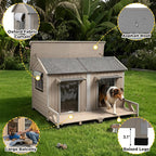 59" Large Dog House for 2 Dogs XL Wooden Dogs House Outdoor with Weatherproof Openable Roof, Window, All-Around Iron Frame, Removable Floor, Large Balcony