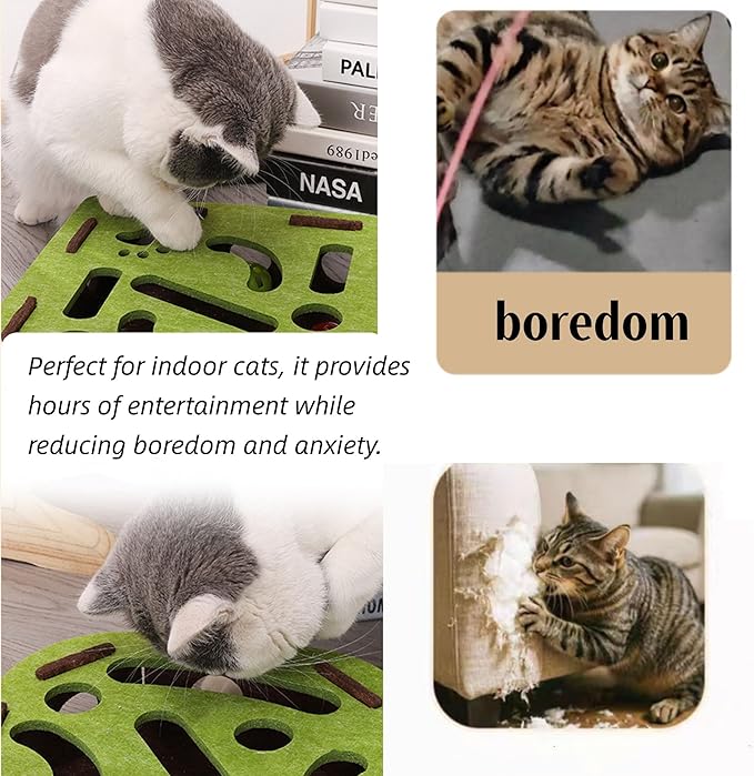 Cat Scratch Puzzle Enrichment Box, Cat Nail File Enrichment Box, Interactive Cats Toy Puzzle Toys for Indoor Cats Scratching and Hunting Mental Felt Maze Boxes, Pet Games Self Play Fun Exercise