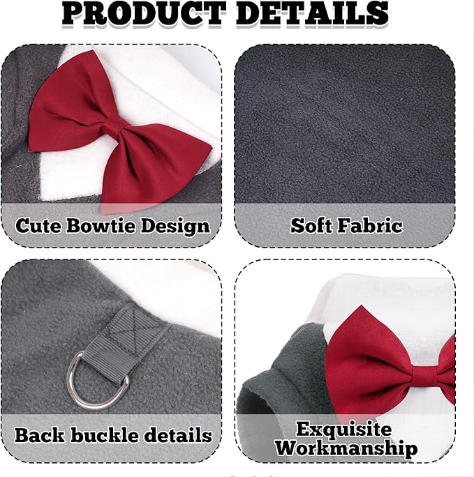 Dog Suit with Bow Tie Pet Tuxedo for Small Medium Dogs Cats Formal Clothes Puppy Outfits for Halloween Wedding Birthday (Grey, Large)