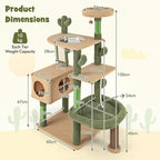 PETSITE 59 inch Cactus Cat Tree Tower, Multi-Level Cat Tower with Sisal Scratching Posts, Board and Rope, Cat Condo, Capsule Bed, Hanging Ball and Self Groomer, Cute Cat Tree for Indoor Cats