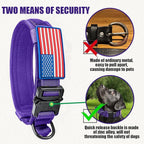 Tactical Military Collar - Adjustable Nylon, Heavy Duty Metal Buckle with Handle for Dog Training, with Patches (Purple, XL)
