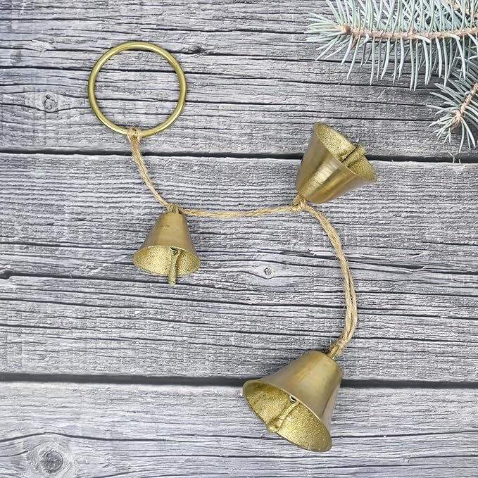 Brass Rustic Hanging Bells for Door Knob Decoration, Home Garden Decor Shopkeepers Bell on Rope