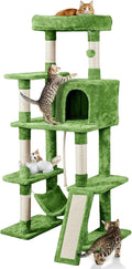 Topeakmart 63in Cat Tree Cat Climbing Tower, Cat Activity Center w/Scratching Post Cozy Condo House Spacious Platform for Indoor Cats, Green