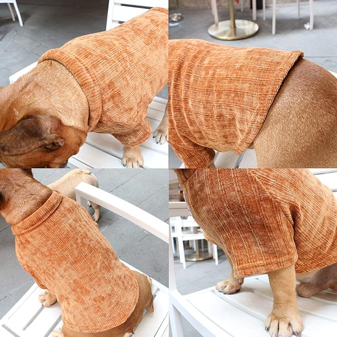 iChoue Pet Dog Winter Warm Sweater Clothes Turtleneck for French Bulldog Pug Boston Terrier Corduroy Cold Weather Pullover Coat Shirt - Coffee/Large Plus
