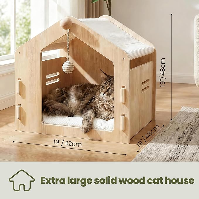 Spacious cat House，Enclosed cat Bed with a Padded Cotton pad and cat Ball，Easy to Assemble and Clean
