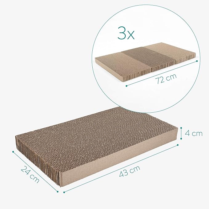 Navaris Cardboard Cat Scratcher Pads (Pack of 3) - Scratching Pad Boards Made of Reversible Corrugated Cardboard for Cats to Scratch 17" L x 9 1/2" W
