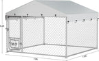 DWVO 7.5'x7.5' Dog Kennel Outdoor with Rotating Feeder Bowls, Outdoor Dog Pens with Roof, Heavy Duty Dog House for Medium Large Dogs