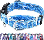 Reflective Martingale Collar with Quick Release Buckle Anti Pulling Boy Male Adjustable Dog Collars (Blue Waves, Small)
