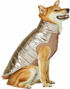 Blueberry Pet Cozy & Comfy Windproof Lightweight Quilted Fall Winter Glossy Dog Puffer Jacket in Gold, Back Length 12.5", Size 10, Warm Coat for Small Dogs