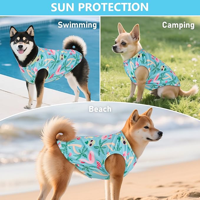 KYEESE 2Pack Dog Shirt, Lightweight Sun Protection Dog T Shirts for Small Dogs Boy Girl, Breathable Mesh Tank Top Sleeveless Puppy Reflective Vest, Soft Summer Dogs Clothes, Flamingo+Blue, S