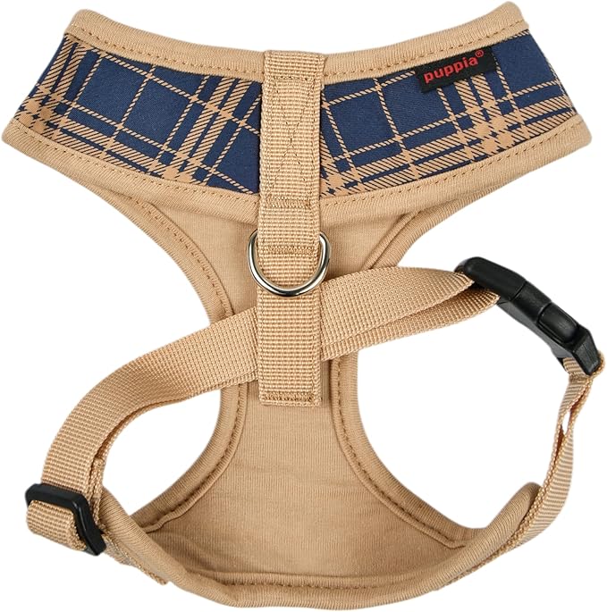 Puppia Corwin Dog Harness A (Over-The-Head) Fashionable Checkered Pattern Spring Summer Harness for Small and Medium Dogs, Navy, Large