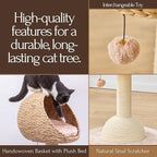 PetPals 2-Level Cat Tree with Handwoven Recycled Paper Rope Baskets, Sisal Scratching Posts, Playful Teaser Toy, Eco-Friendly, Washable Cushion, Cat Furniture (Brown Beige)