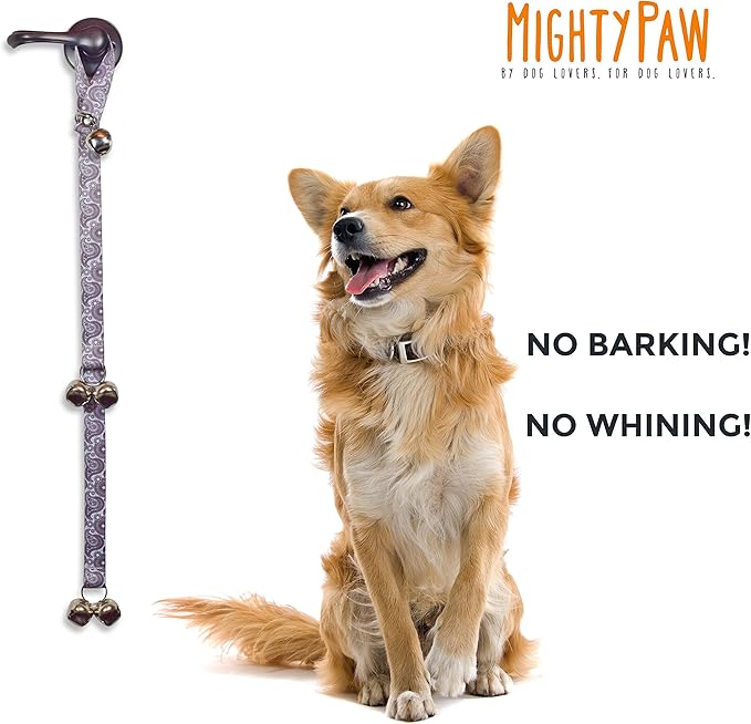 Mighty Paw Designer Dog Doorbell - Tinkle Bell 2.0 - Potty Training Aid - Doggy Bell for Housetraining - Stormy Grey Paisley