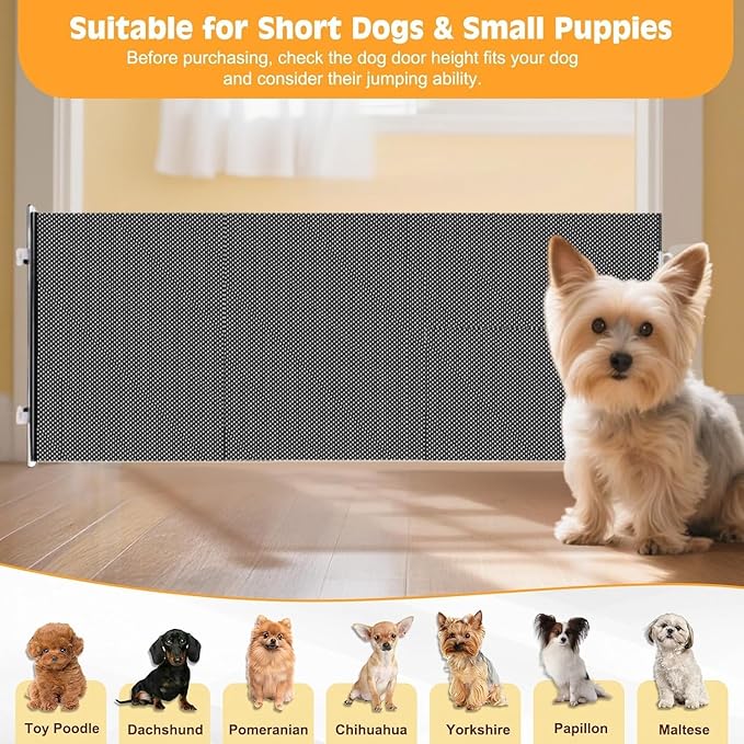 17" Step Over Retractable Dog Gate, No-Drill Pet Barrier for Doorways & Stairs, Easy Human Access & Pet Containment, Adjustable Small Dog Gate for Indoor Use