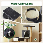 Cat Tree Tower with Scratching Posts, Condo, Perch, Hanging Toy, Multi-Level, Beige and Dark Gray