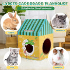 22.7'' x 13'' x 12.6'' Cardboard Bunny Hideout with Scratcher, Cardboard Cat House, Milk Carton Pineapple Room, Playhouse for Small Animals