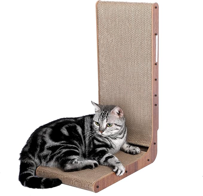 Fluffydream Cat Scratcher with Cat Toys Ball Track, Build-in Ball, L-Shaped Scratcher, Cardboard Lounge Bed, Stable and Durable, Furniture Protector, Reversible