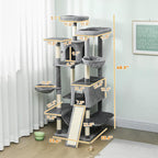 PawHut Flower Cat Tree, 69" Large Cat Tower for Indoor Kittens with 2 Spacious Condos, Sisal Scratching Posts, 2 Hanging Balls, Perches, Ramp, Bed, Dark Gray