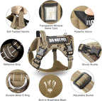 Tactical Dog Harness and Leash Set for Large Dogs,Heavy Duty No Pull Service Dog Vest and 10 Patches with Dog Seat Belt,Reflective Adjustable Pet Harness for Training Walking Hiking Camo L