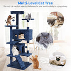 BLKMTY Cat Tree 70" Tall Cats Tower Large Cat Condo Climber Cats Climbing Stand with Top Perches Playhouse and Climbing Ladder Kitty Activity Tree w/Scratching Post Toys, Navy Blue