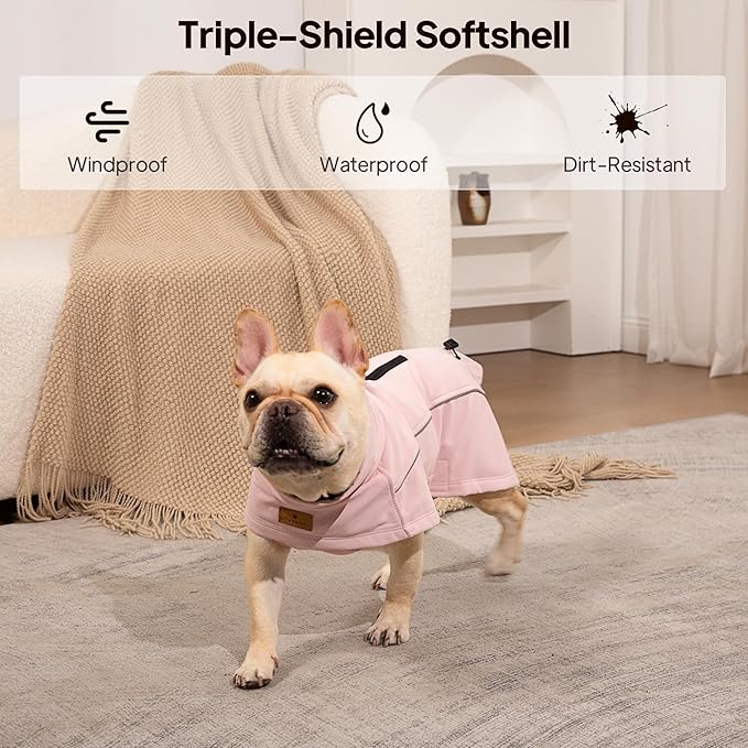 Dog Coat Warm Dog Winter Coat Waterproof Dogs Jacket with Reflective Pet Fleece Vest Zip-Up Cold Weather Coats for Large Dogs Turtleneck Windproof Coats (Pink,Small)