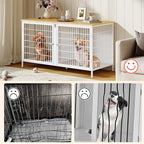 Dog Crate Furniture for 2 Dogs, 43.3" Dog Kennel with Removable Divider, Heavy Sturdy Dog Furniture Style Double Cage for Small Medium Dogs, Indoor Pet House End Table, Natural and White