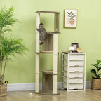 65" Corner Modern Cat Tree Tall for Climbing Large Multilevel Cat Tower with Scratching Posts Small-Fit Kitten Tower with Sisal Cream White