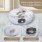 Cat Tunnel Bed for Indoor Cats, Peekaboo Cat Cave with Washable Soft Play Mat, Furry Cat Tube, for Kitten/Puppy/Rabbit, Grey