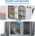 Petrova 63" Dog Crate Furniture for 2 Dogs, Heavy Duty Indoor Dog Kennel for Medium/Large Dogs, Wooden Dog Cage with Removable Divider, 6 Lockable Wheels, Storage Compartment, White