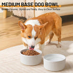 Non-Slip Ceramic Dog Bowls,6" Dog Food and Water Bowl Set with Silicone Base, 32oz/4cups Weighted Flip-Proof Pet Feeding Bowl for Medium Dogs (Medium,White)