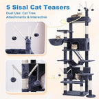 Hey-brother Cat Tree Tower, Sturdy Multi-Level Scratching Posts with Extra Supporting Part, 5 Teaser Toys, 2 Condos, Large Bed, Hammock, Scratch Baord for Indoor Cats, 82.7 Inches, Smoky Gray MPJ082G