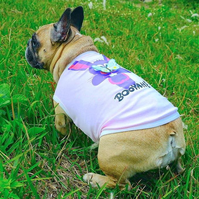 iChoue American Bully Easter Bunny Shirts Outfit Clothes Costumes Rabbit Vest with 3D Butterfly Decor for Dogs Pitbull English Bulldog - Pink/XLarge