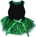 Petitebella Plain Sequins Tutu Puppy Dog Dress (Black/Green, Large)