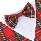 ADOGGYGO Christmas Dog Tuxedo Bandana, Red Plaid Pet Chritstmas Collar with Bowtie, Adjustable Christmas Costume for X-Small Dogs Pets (XS)